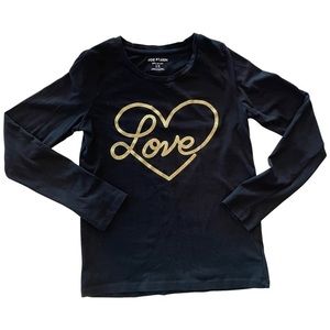 Girls Long Sleeve Black/ Gold Shirt, LOVE, Joe Fresh, Large 10-12